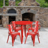 Flash Furniture CH-51090TH-4-18ARM-RED-GG 30" Round Metal Table Set with Arm Chairs in Red